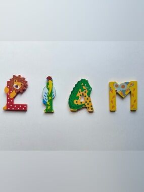 4 Sevi Hand Painted Wood Alphabet Animal Letters L I A M Liam Vtg Kids Decor 3”